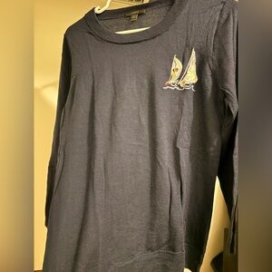 J. Crew navy blue Long Sleeve light sweater with Sailboat Design
